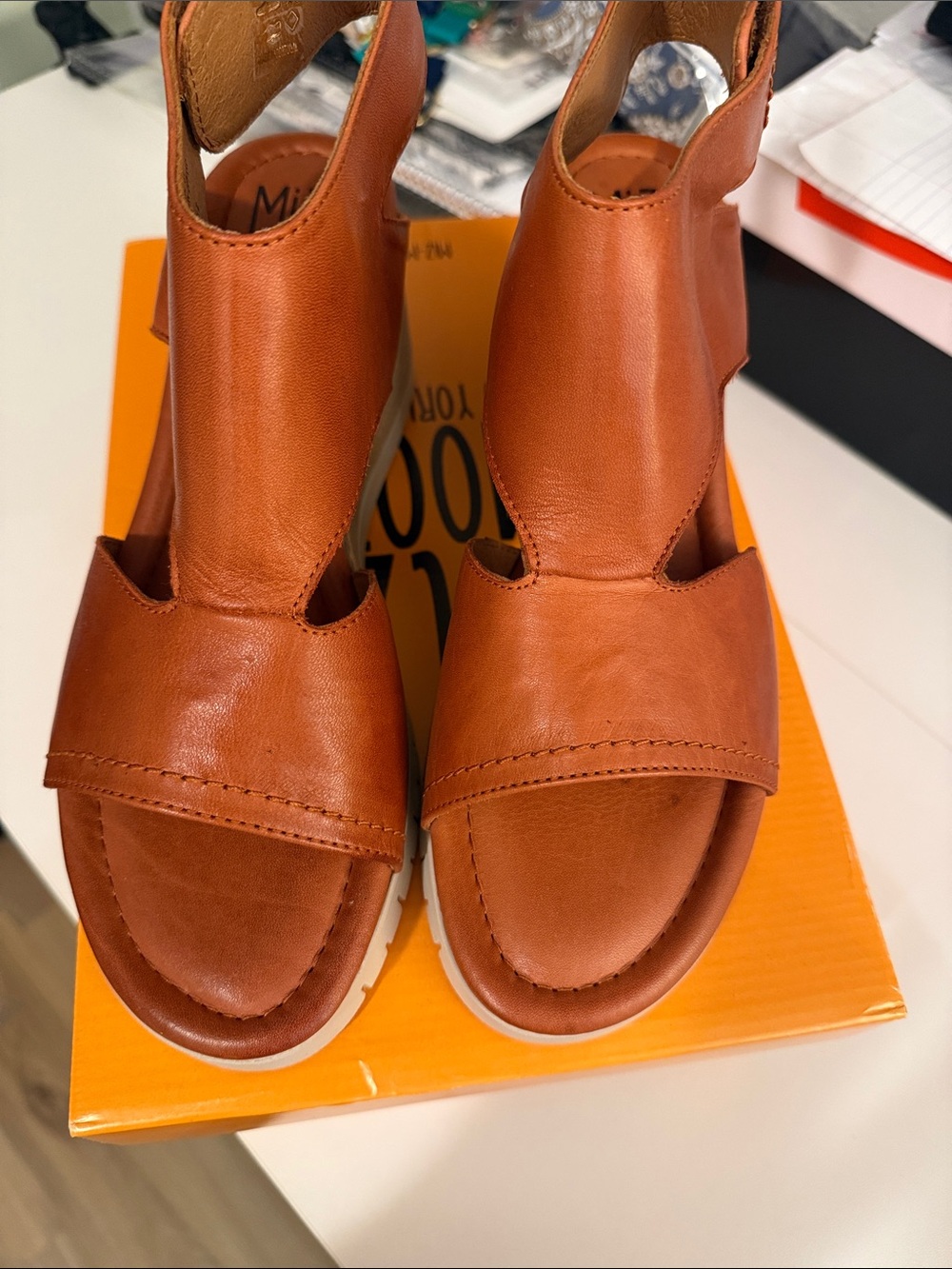 Miz Mooz Meredyth brick Womens  Leather Strap Wedges Sandals Shoes size eu39NIB